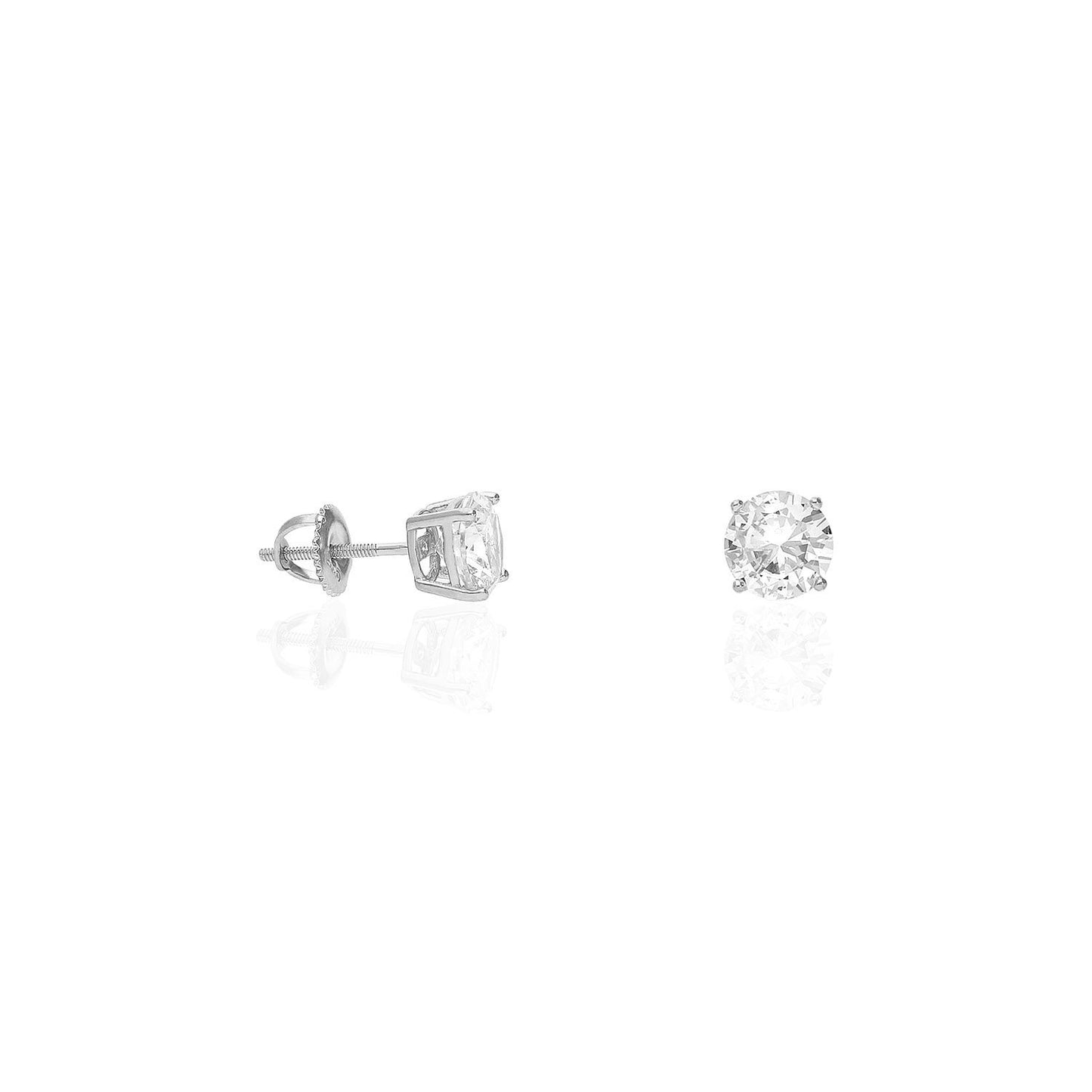 925 Sterling Silver Round CZ Solitaire Screw Back Stud Earrings