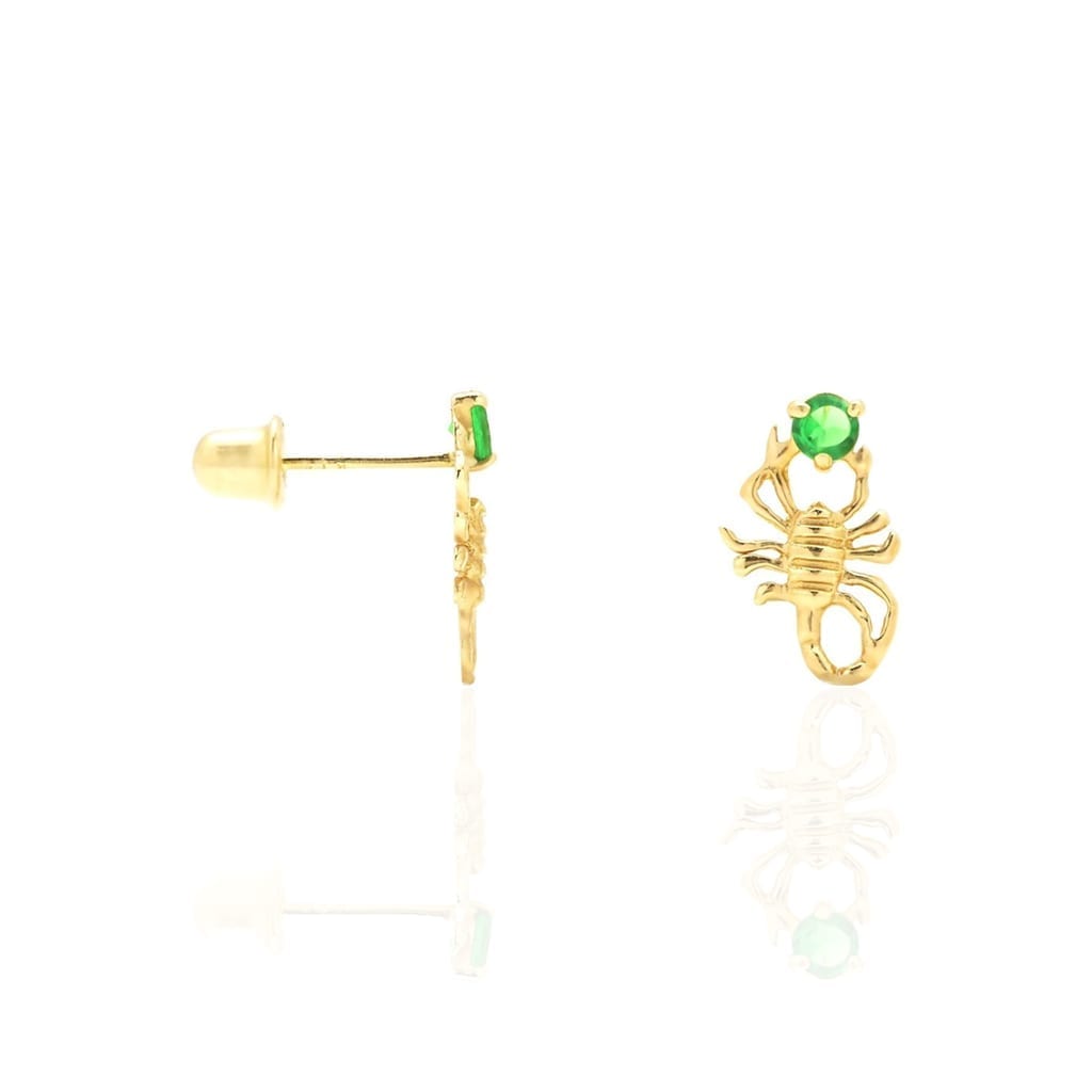 14K Yellow Gold Round Simulated Birthstone Scorpion Screw Back Stud Earrings