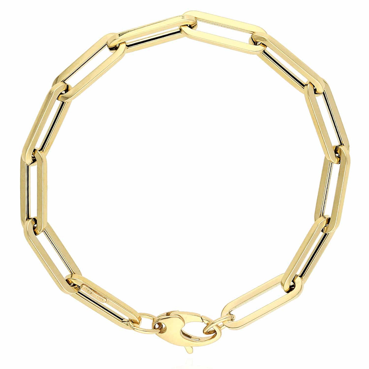 14K Yellow Gold 4.5mm-6.5mm Elongated Paperclip Bracelet (Hollow) 7.5"