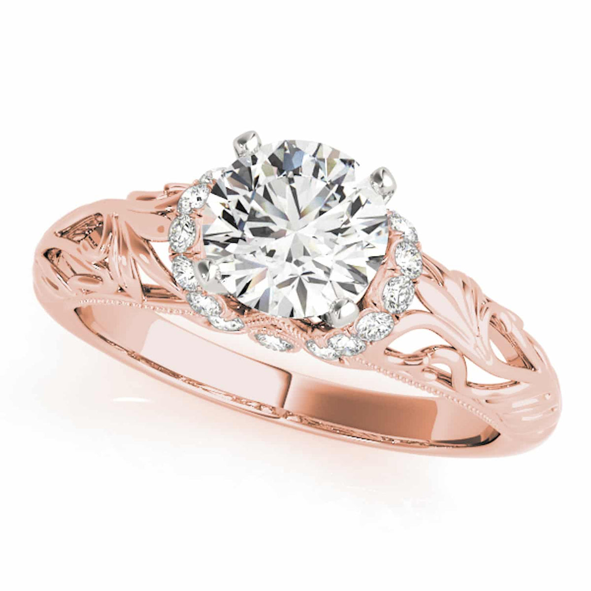 2.20CTW Natural Diamond And Moissanite 18K Rose Gold Filigree Engagement Ring