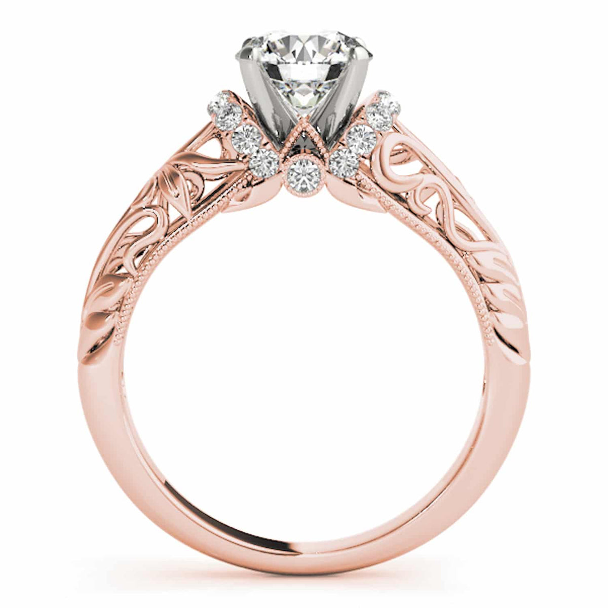 2.20CTW Natural Diamond And Moissanite 18K Rose Gold Filigree Engagement Ring
