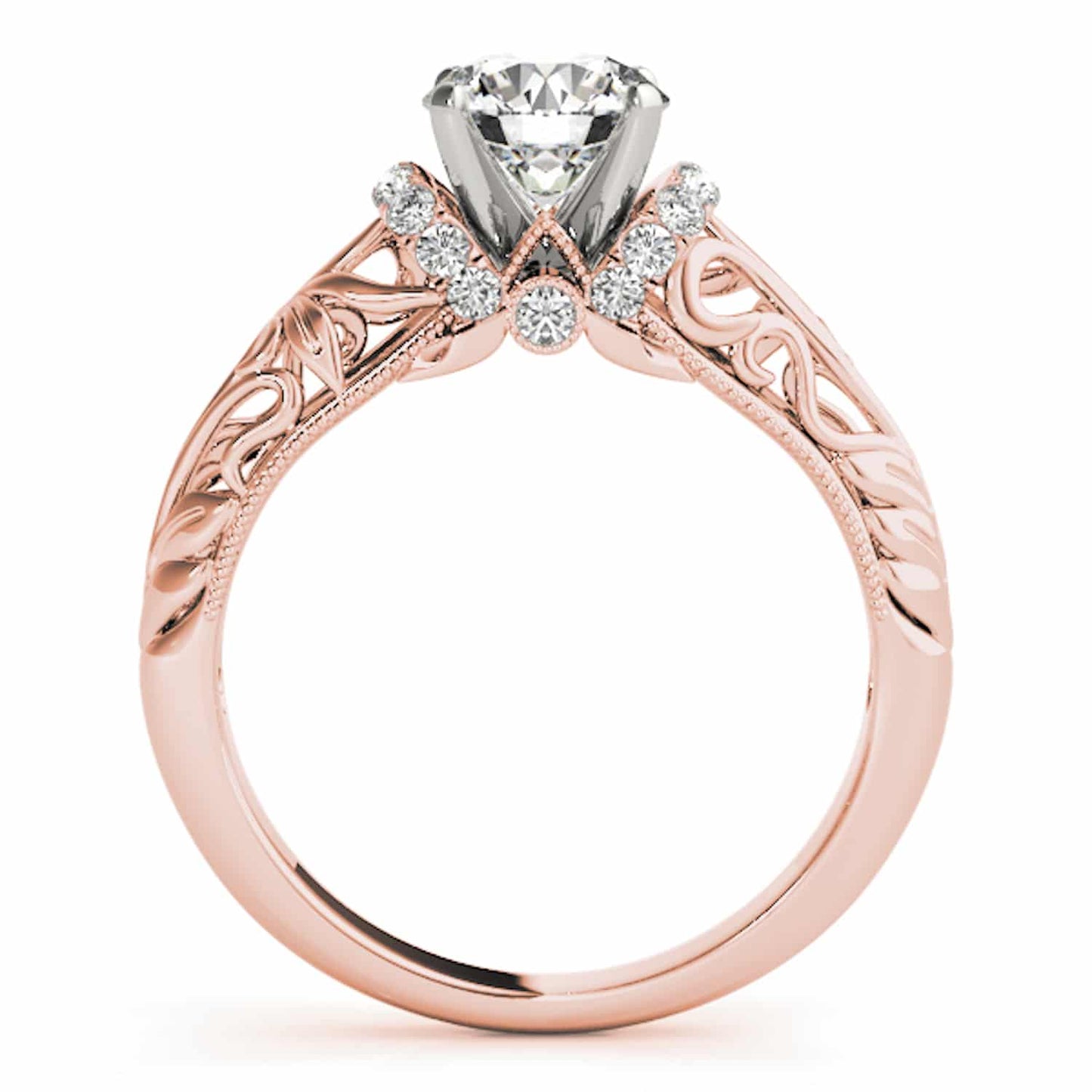 2.20CTW Real Diamond And Moissanite 18K Gold Rose Filigree Engagement Ring
