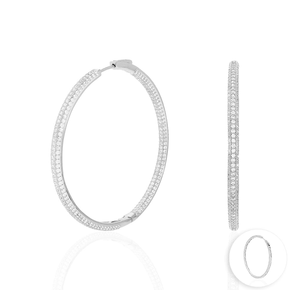 925 Sterling Silver Rhodium Finish Micro Pave CZ Hoop Earrings