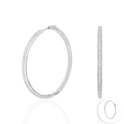 925 Sterling Silver Rhodium Finish Micro Pave CZ Hoop Earrings