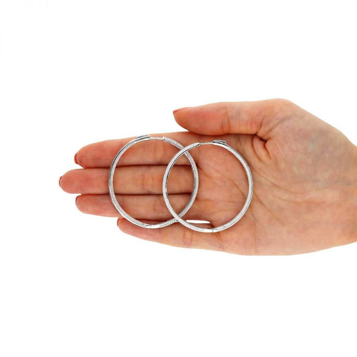 925 Sterling Silver Rhodium Finish Micro Pave CZ Hoop Earrings