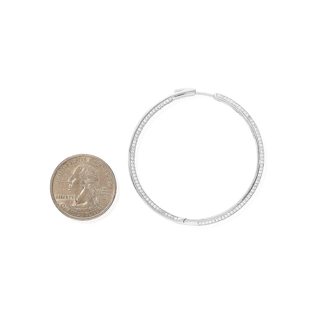925 Sterling Silver Rhodium Finish Micro Pave CZ Hoop Earrings