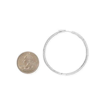 925 Sterling Silver Rhodium Finish Micro Pave CZ Hoop Earrings
