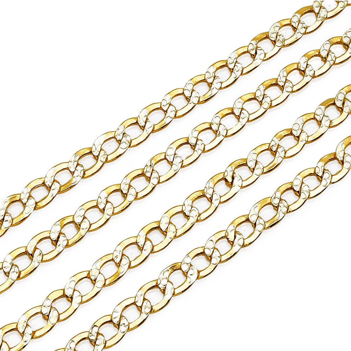 14K Two-Tone Yellow Gold 4.6mm Diamond-Cut Cuban Curb Chain (Hollow) 16"-26"