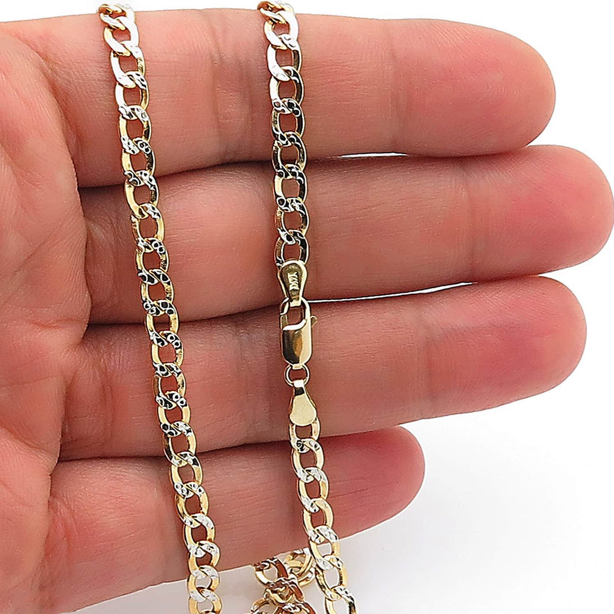 14K Two-Tone Yellow Gold 4.6mm Diamond-Cut Cuban Curb Chain (Hollow) 16"-26"
