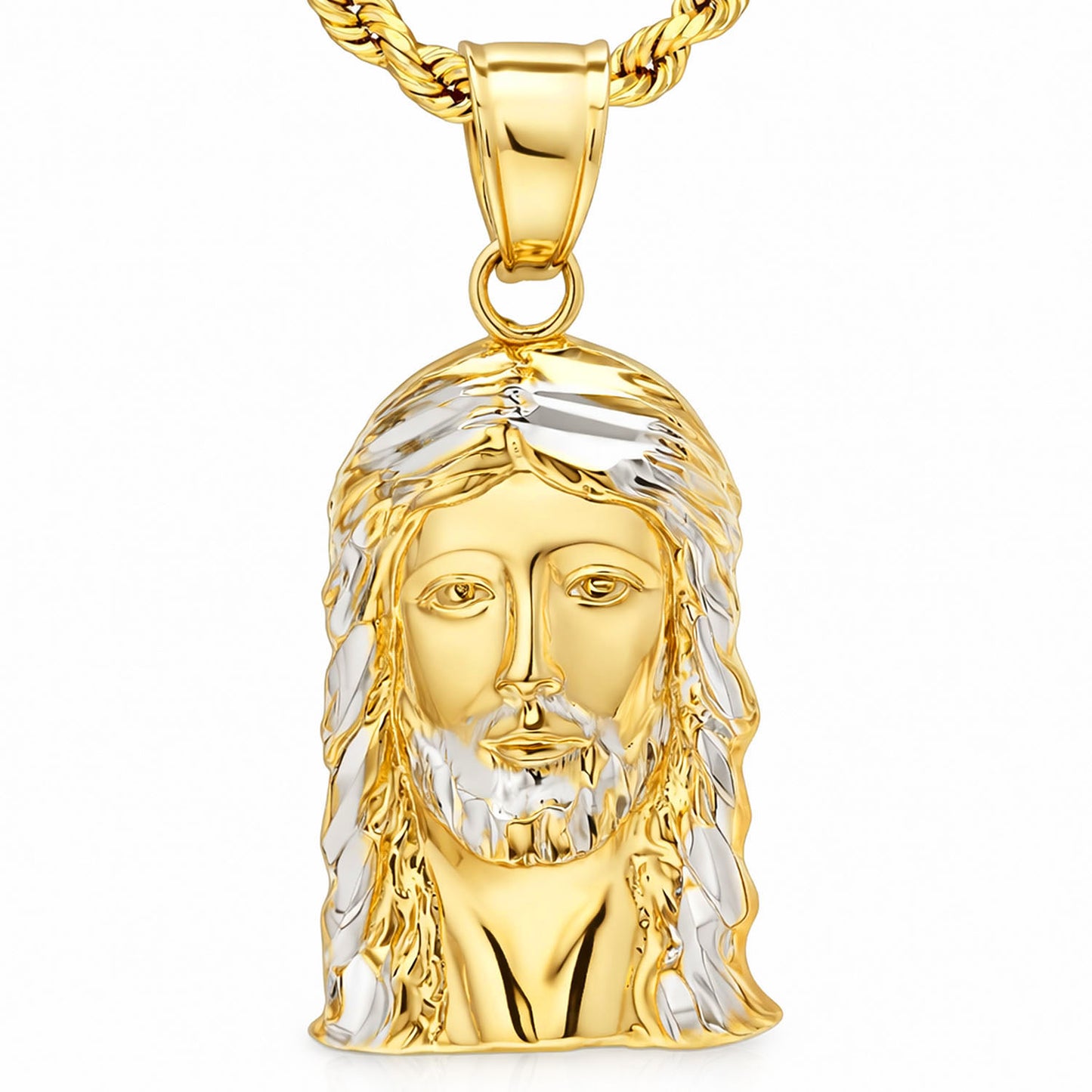 10K Yellow Gold Diamond-Cut Religious Jesus Pendant 1.1"