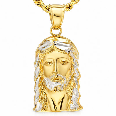10K Yellow Gold Diamond-Cut Religious Jesus Pendant 1.1"