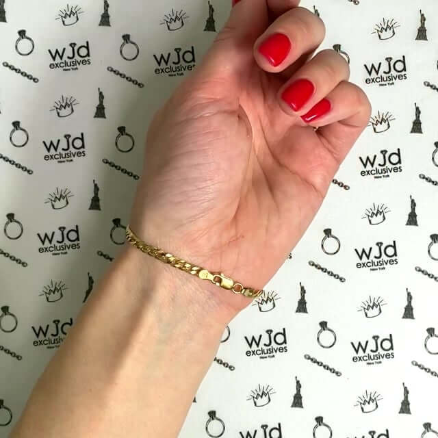 18K Yellow Gold Over Silver 3.6mm Cuban Curb Bracelet (Solid Links) 7"-8"