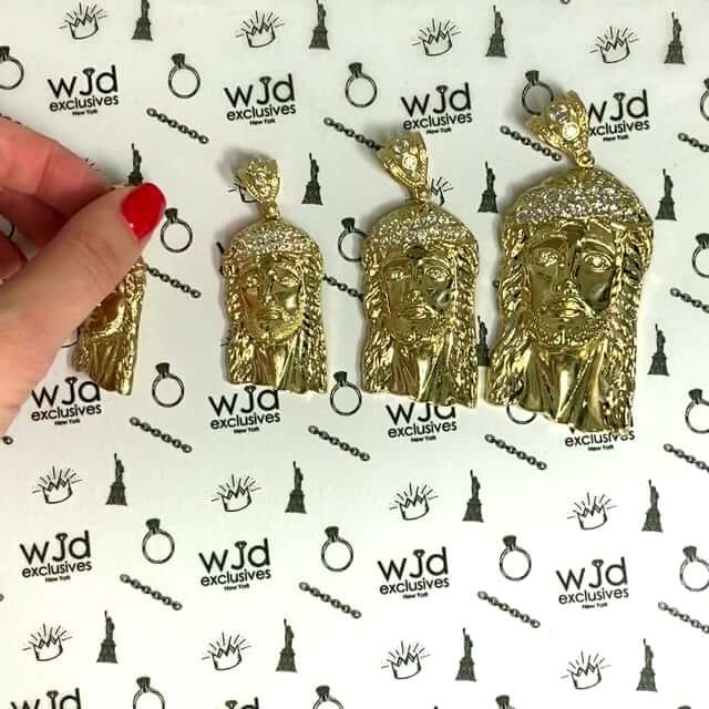 14K Yellow Gold CZ Jesus Head Pendant 1.6"-3.5"