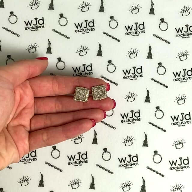 .60CT TW Natural Diamond 3D Square 10K Yellow Gold Screw Back Stud Earrings 13mm