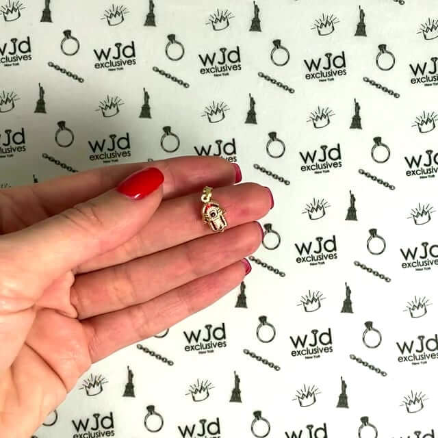 14K Gold Blue Red Evil Eye Small Hamsa Small Pendant 0.7"