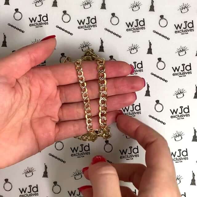 10K Gold Yellow Diamond-Cut 5mm, 6.5mm Cuban Bracelet (Hollow) 8"