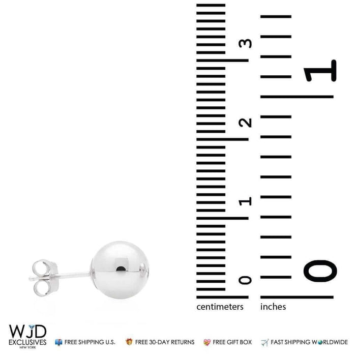 14K White Gold 6mm Ball Push Back Stud Earrings