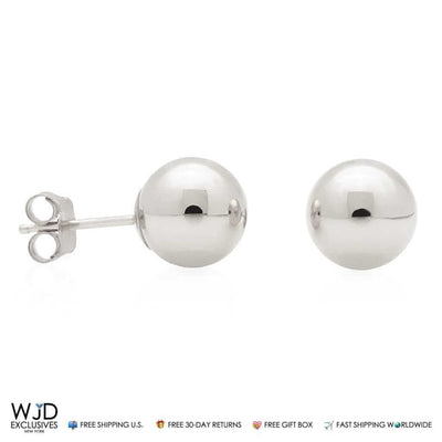 14K White Gold 6mm Ball Push Back Stud Earrings