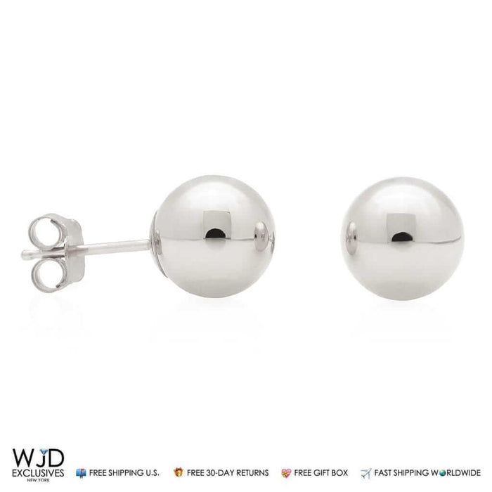 14K White Gold 6mm Ball Push Back Stud Earrings