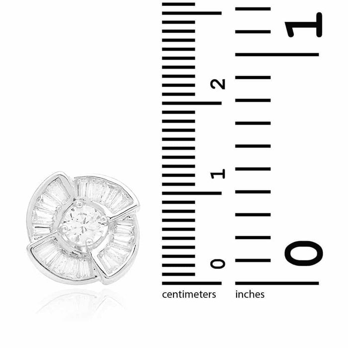 14K Yellow White Gold 1.2Ct Round Baguette CZ Stud Earrings 12mm