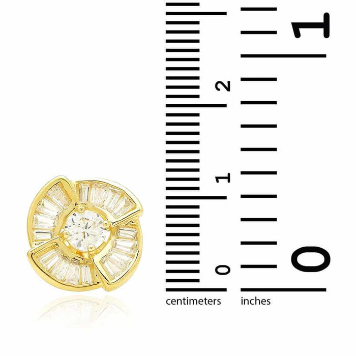 14K Yellow White Gold 1.2Ct Round Baguette CZ Stud Earrings 12mm