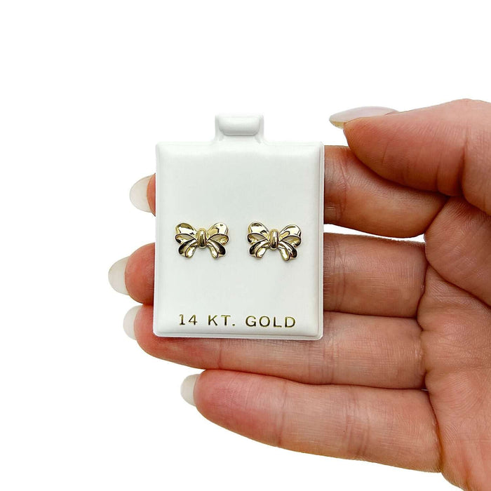 14k Yellow Gold Bow Stud Earrings Screw Back 12mm