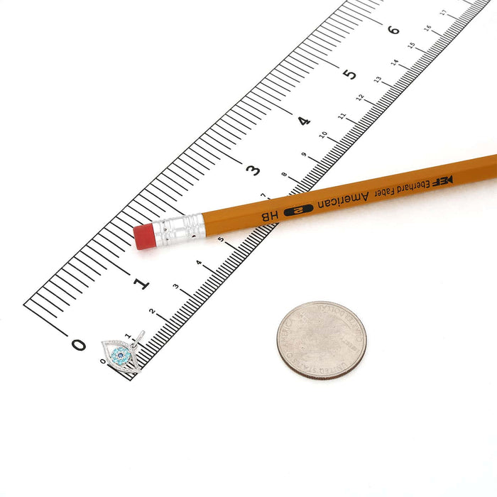 14k Yellow Gold Simulated Aquamarine & Sapphire Evil Eye Pendant 0.5"