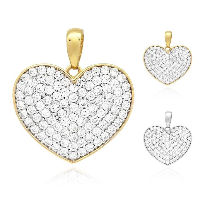 1Ct Round Cut Pave Set CZ Heart Pendant