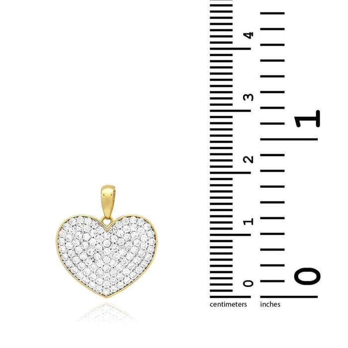 14K Yellow White Gold 1Ct Round-Cut Pave Set CZ Heart Pendant