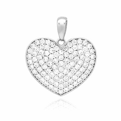 14K Yellow White Gold 1Ct Round-Cut Pave Set CZ Heart Pendant