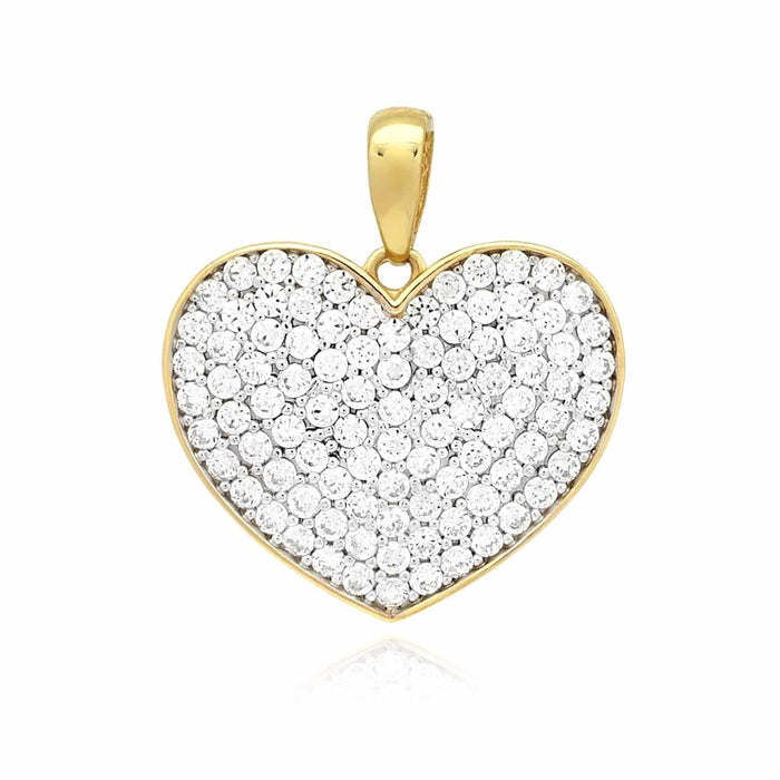 14K Yellow White Gold 1Ct Round-Cut Pave Set CZ Heart Pendant