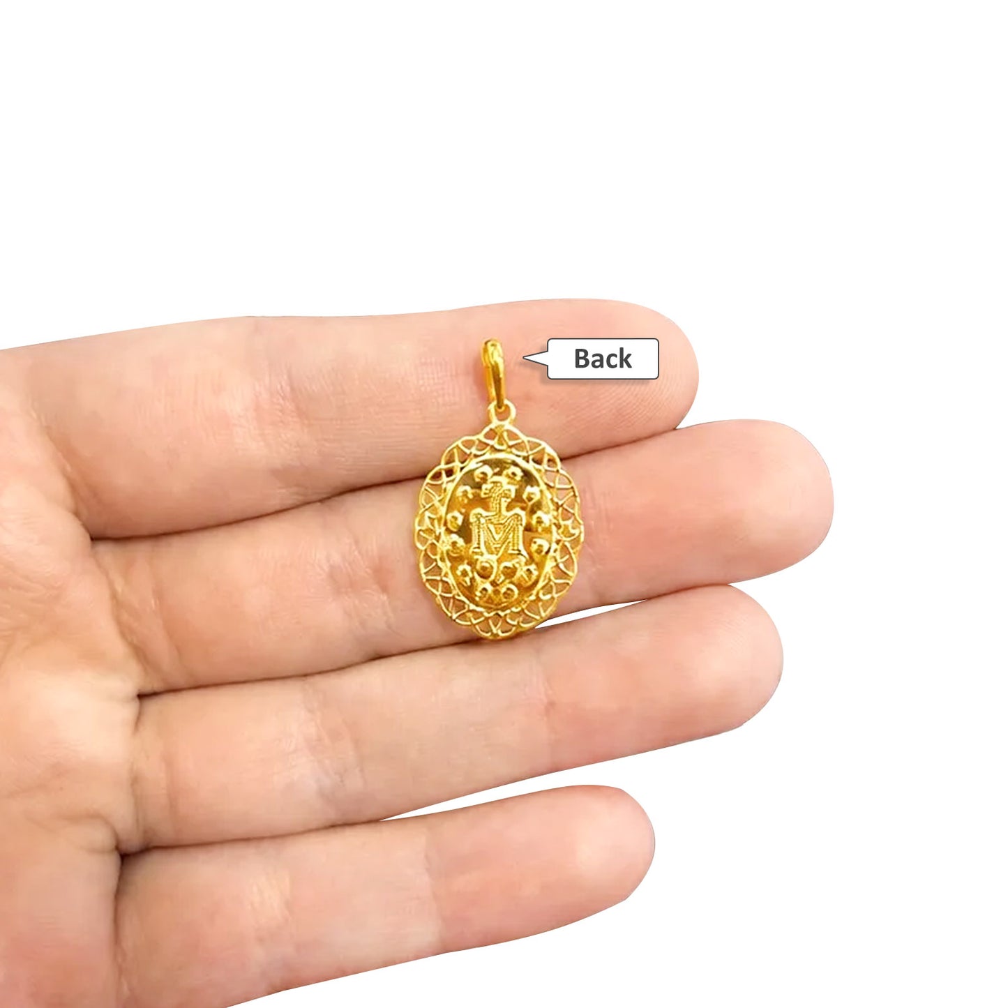 14K Yellow Gold Miraculous Virgin Mary Medal Pendant 1.05"