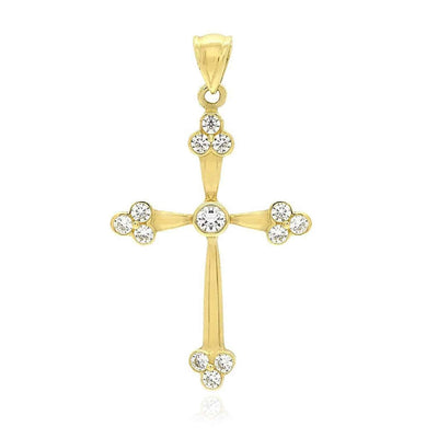 Solid 14k Yellow Gold 1CTW CZ Religious Cross 1.42"
