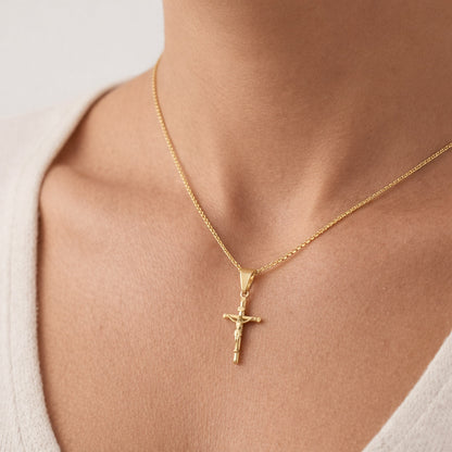 14k Yellow Gold Jesus Crucifix Cross Religious Pendant INRI 1.6"
