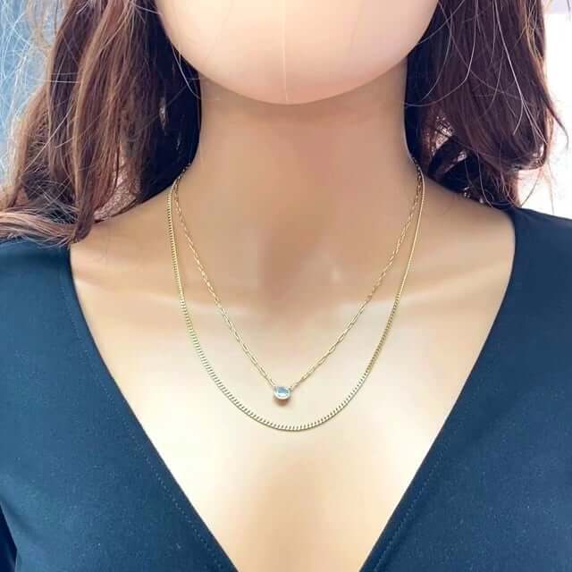 Yellow Gold Over Silver Paperclip Cuban CZ Round Layer Necklace (Solid Links) 16"-18" Adjustable