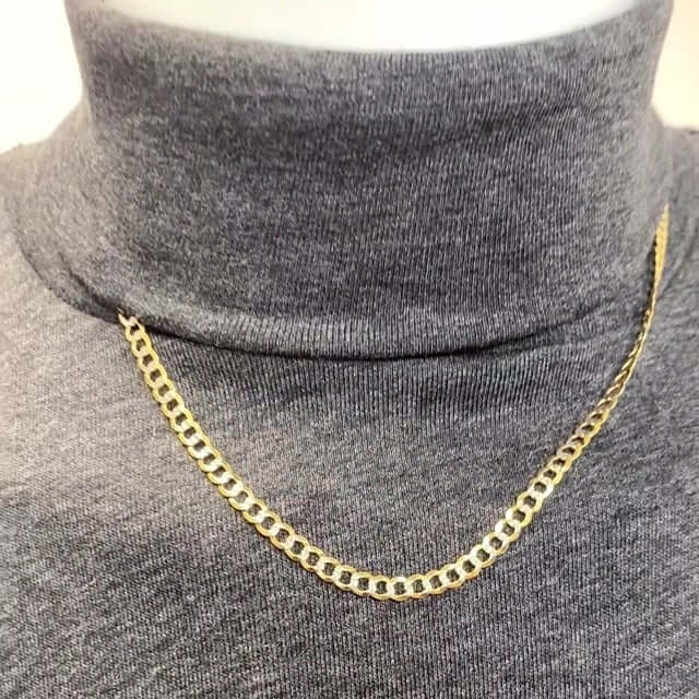 10K Yellow Gold 4.6mm Diamond-Cut Pave Cuban Chain (Solid Links) 18"-26"