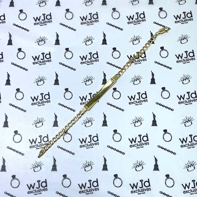 Engravable 14K Yellow Gold Diamond-Cut Cuban Curb Personalized ID Bracelet (Solid Links) 7.5"