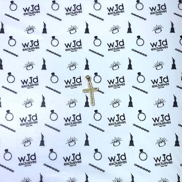 14K Yellow Gold CZ Halo Cross Pendant 1.38"