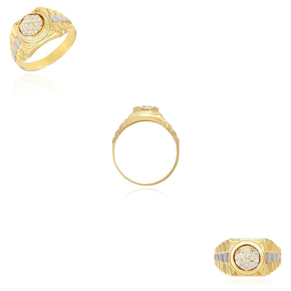 10k Gold Yellow White 0.30Ct CZ Jubilee Style Men's Signet Ring