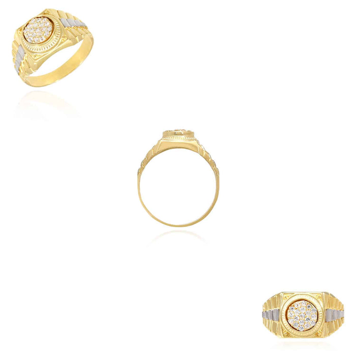 10K Gold Yellow White 0.30Ct CZ Jubilee Style Men's Signet Ring