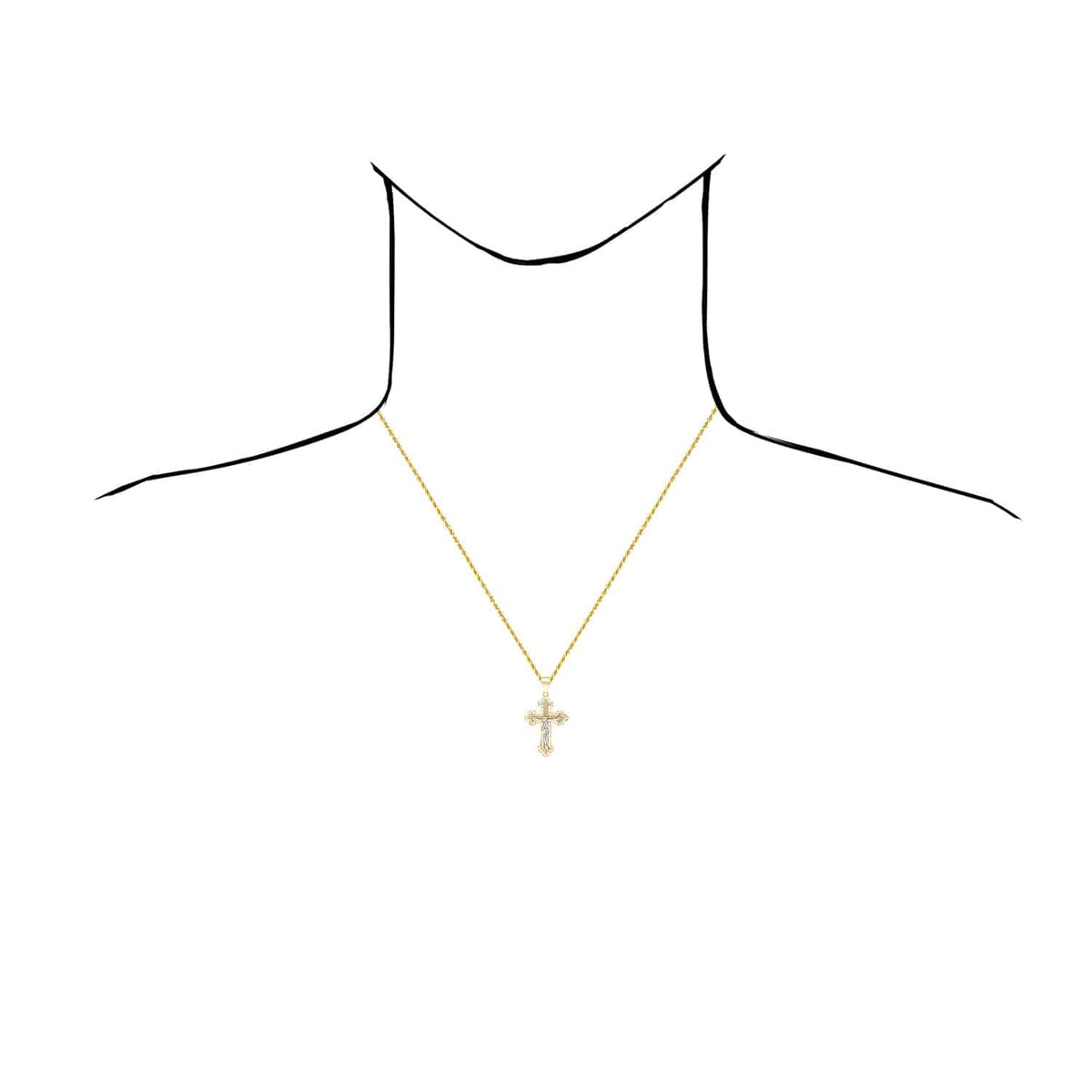 14K Gold Two-Tone White Yellow Jesus Crucifix Cross Pendant 1.4", 1.7"
