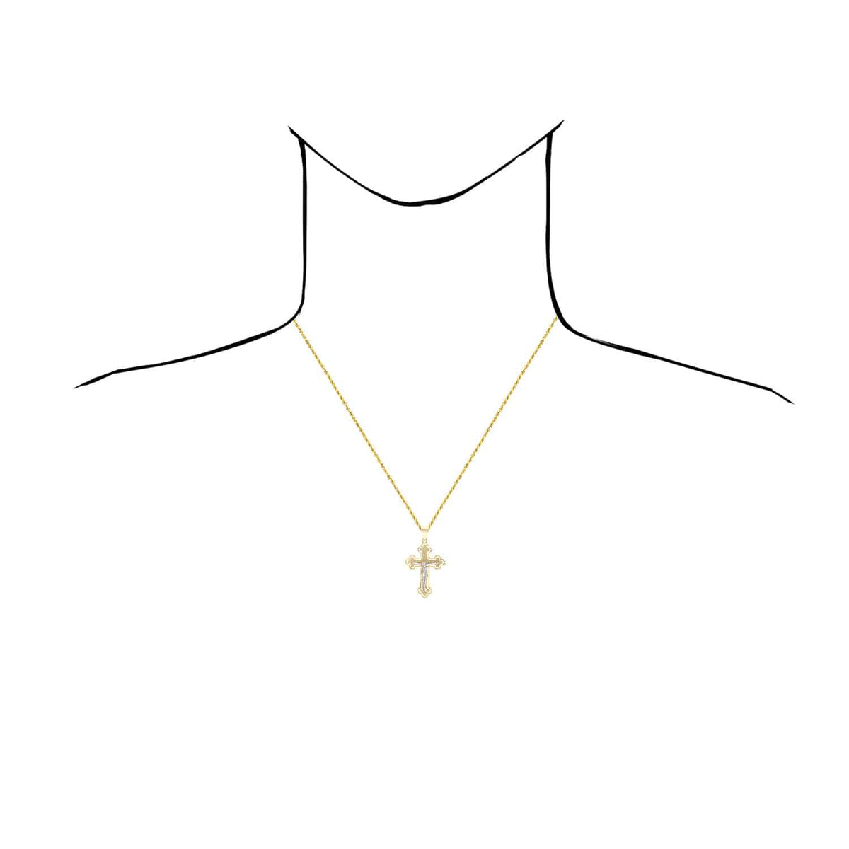 14K Gold Two-Tone White Yellow Jesus Crucifix Cross Pendant 1.4", 1.7"