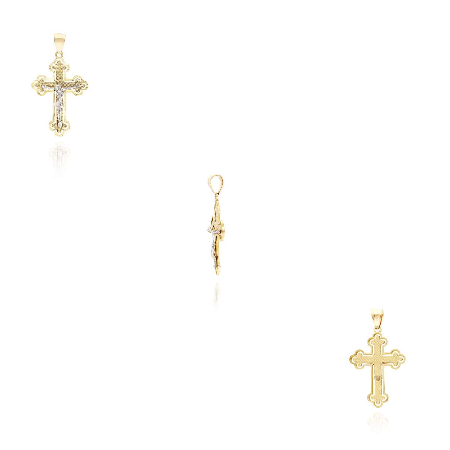 14K Real Gold Two-Tone White Yellow Jesus Crucifix Cross Pendant 1.4", 1.7"