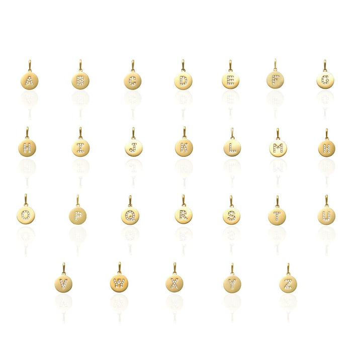 14K Gold 0.25CTW CZ Initial Letter Tag Pendant 0.67"
