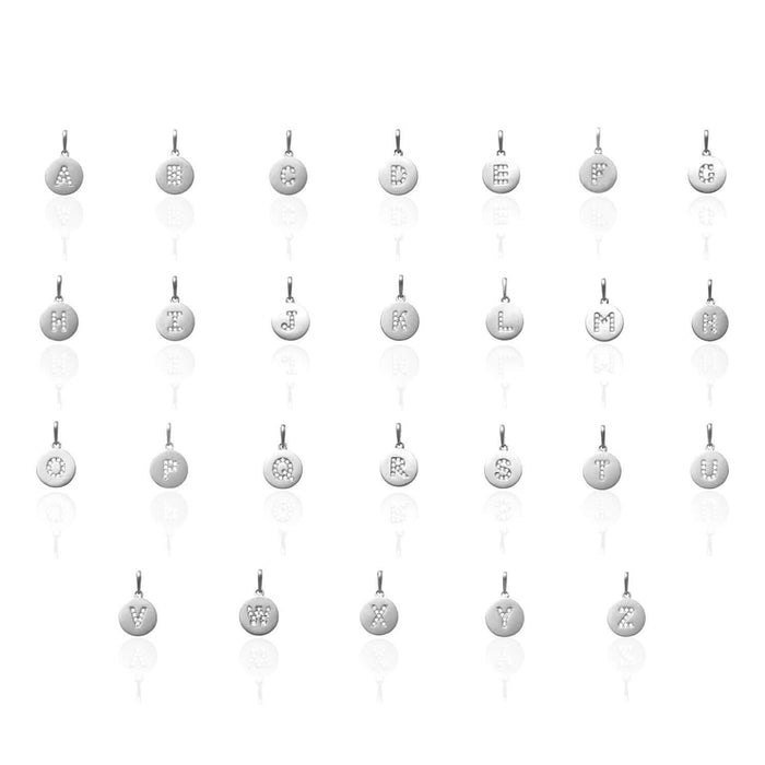 14k White Gold 0.25Ct CZ Initial Letter Tag Pendant
