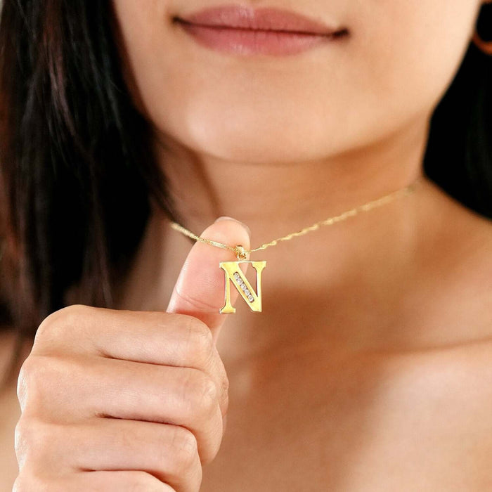 14K Yellow Gold 0.20CTW CZ Initial A-Z Pendant