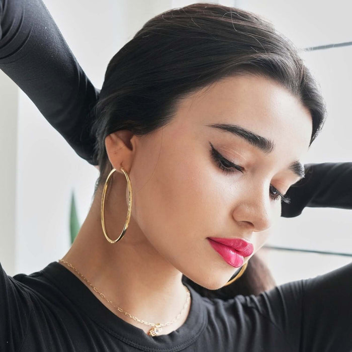 14K Yellow Gold 3mm Thick Diamond-Cut Hoop Earrings 2.7"