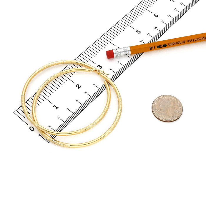 14K Yellow Gold 3mm Thick Diamond-Cut Hoop Earrings 2.7"