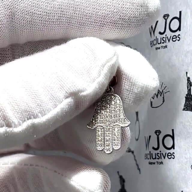 0.50Ct CZ Hamsa Hand Of Fatima Charm Pendant 14K White Gold