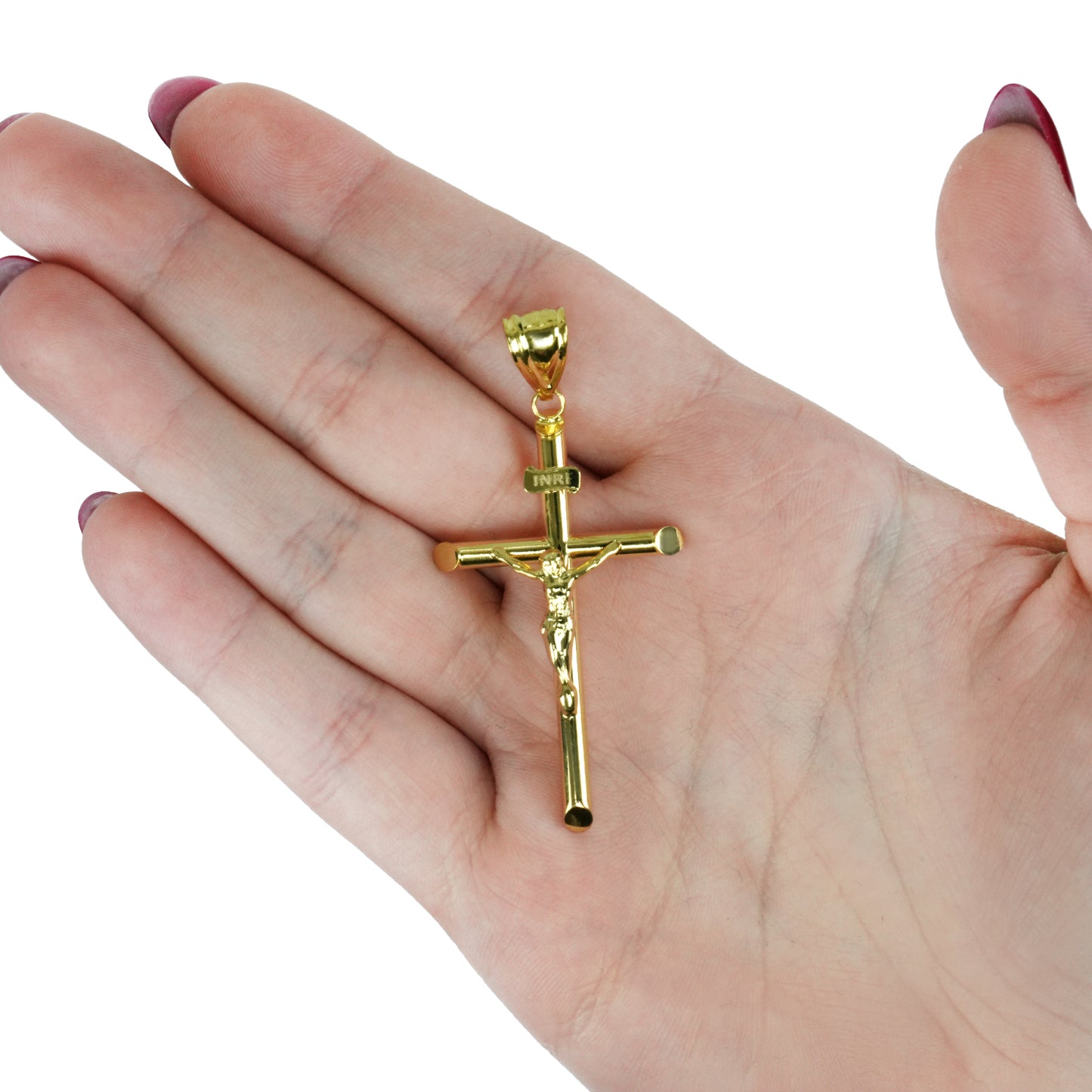 14k Yellow Gold Jesus Crucifix Cross Religious Pendant INRI 2.3"